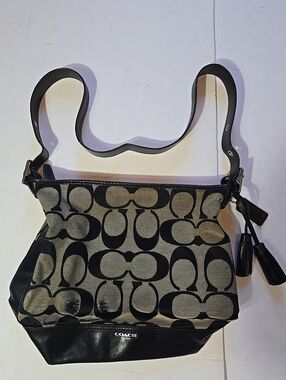 Coach Black and Tan Signature Shoulder Bag